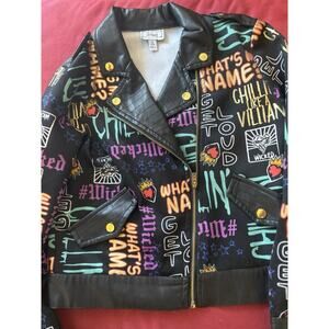Disney D-Signed Girl's Small (7-8) Full Zip Graffiti Printed Moto Jacket